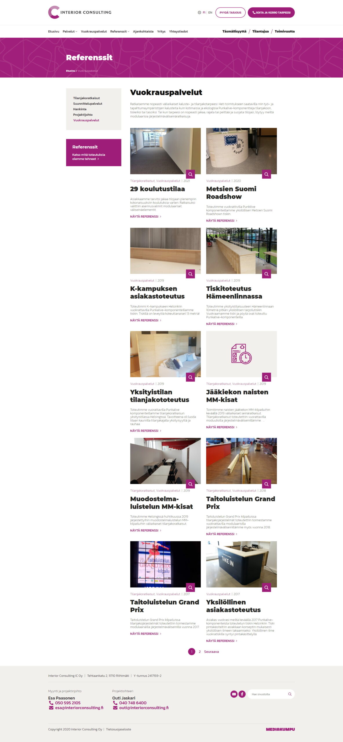 WordPress-kotisivut: Interior Consulting, vuokrauspalvelut – Mediakumpu