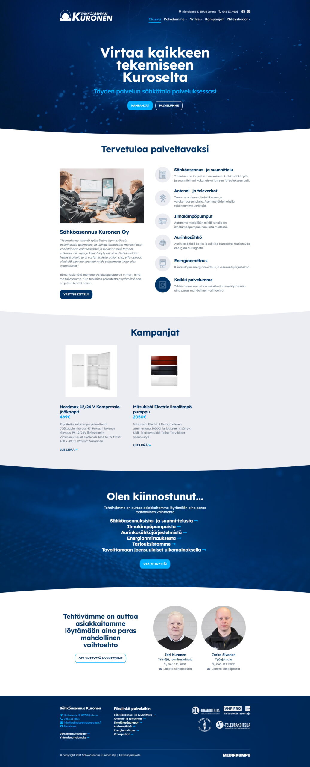 WordPress-kotisivut: Sähköasennus Kuronen, etusivu - Mediakumpu