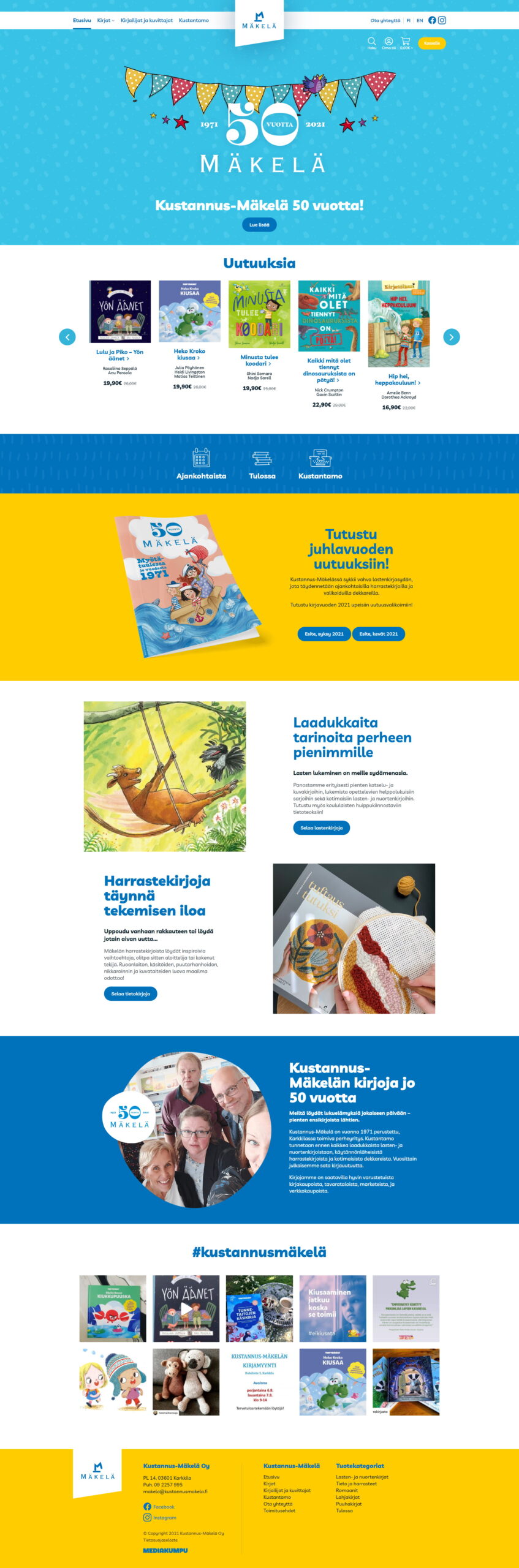 WooCommerce-verkkokauppa: Kustannus-Mäkelä kirjakauppa, etusivu - Mediakumpu