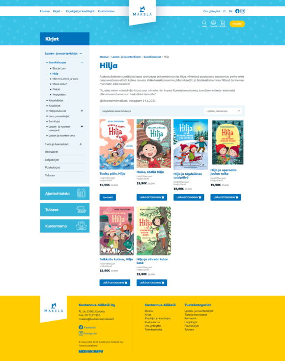 WooCommerce-verkkokauppa: Kustannus-Mäkelä kirjakauppa, kirjasarja - Mediakumpu