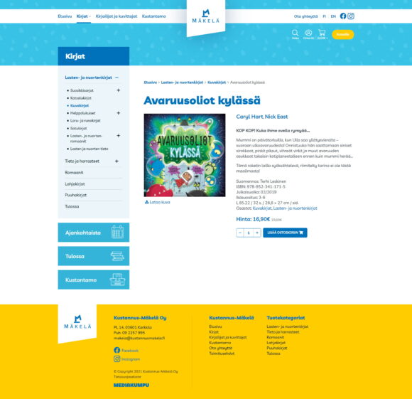 WooCommerce-verkkokauppa: Kustannus-Mäkelä kirjakauppa, tuotesivu - Mediakumpu
