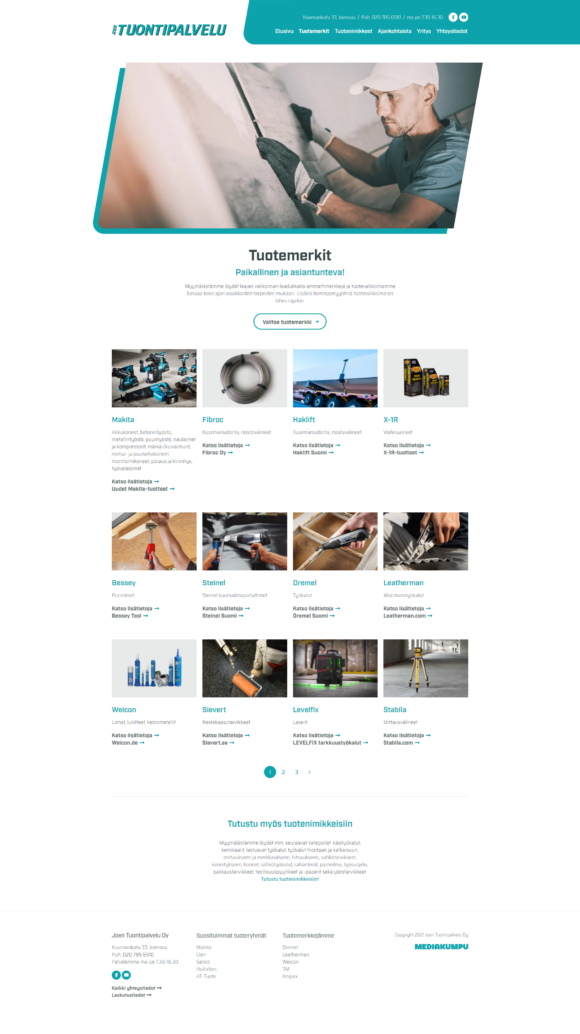 Joen Tuontipalvelu kotisivut, tuotemerkit desktop - Mediakumpu