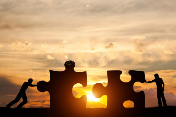 two-men-connect-two-puzzle-pieces-concept-business-solution-solving-problem-sunset-sky-teamwork-challenge-71902972