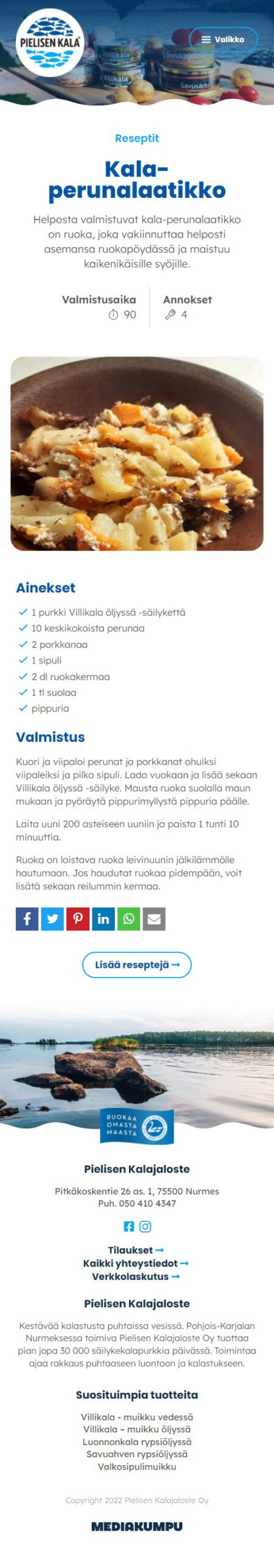 WordPress-kotisivut yritykselle | Pielisen kala ja Mediakumpu - Tuotejärjestelmä mobiilinäkymä