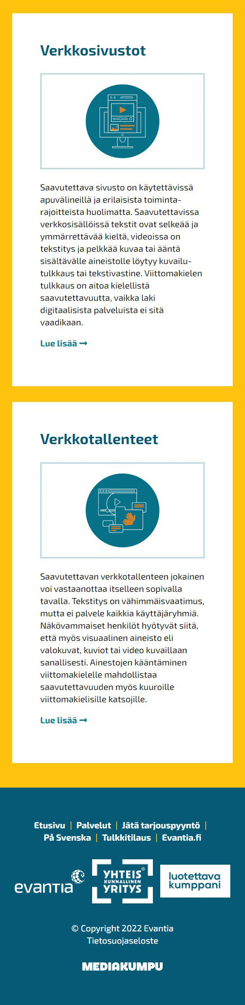 Mediakumpu WordPress-sivut yrityksille: Saavutettavuusverkossa sivuston mobiilinäkymää