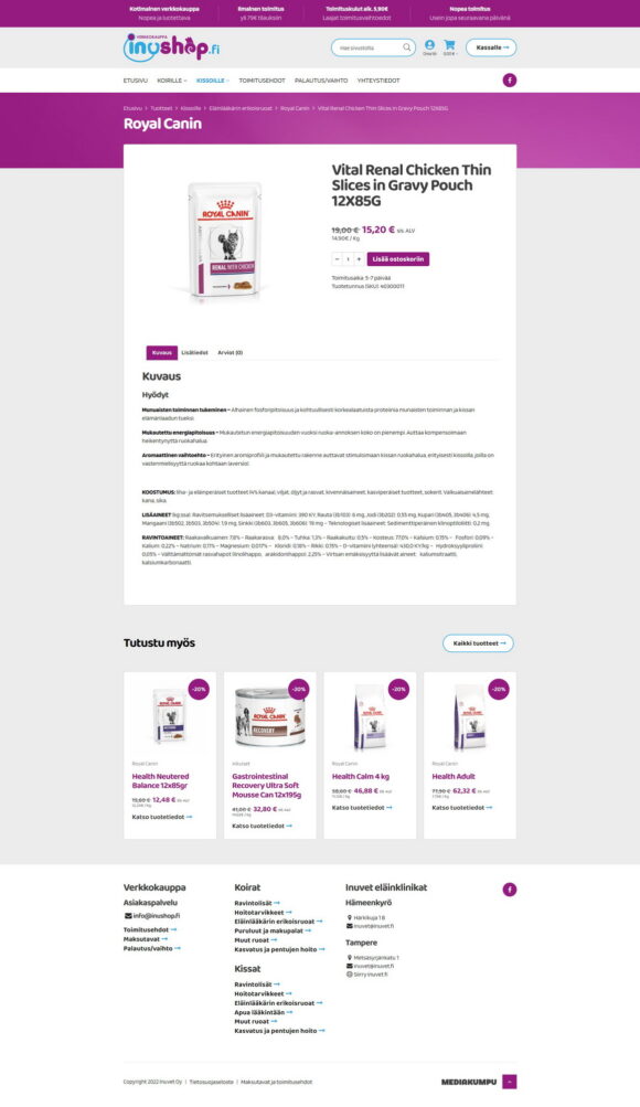 InuShop verkkokauppa tuotekortti, Lemmikkitarvikkeet ja ruoat - Mediakumpu Oy verkkokaupat ja kotisivut yrityksille