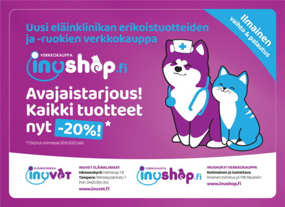 Mainossuunnittelu digi ja printti, InuVet ja InuShop - Mediakumpu Oy graafinen suunnittelu
