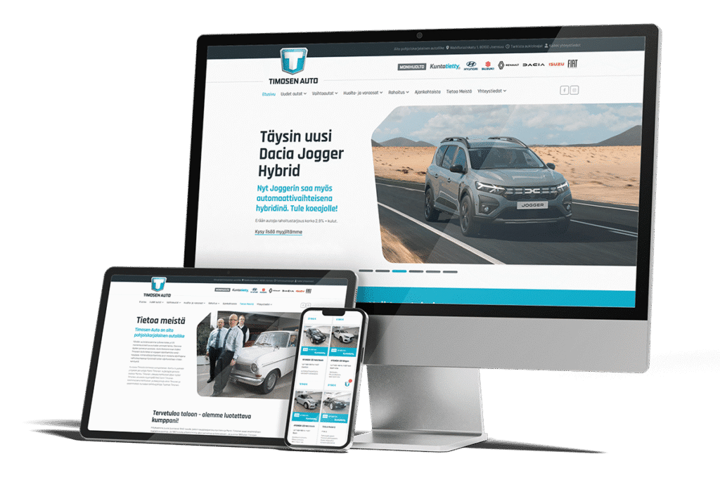 Timosen Auto – Autoliikkeen koti&shy;sivut Netwheels-integraatiolla